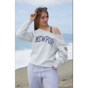 NWT John Galt Off-The-Shoulder Newport Sweatshirt S/M Ivory USA Flag Patch